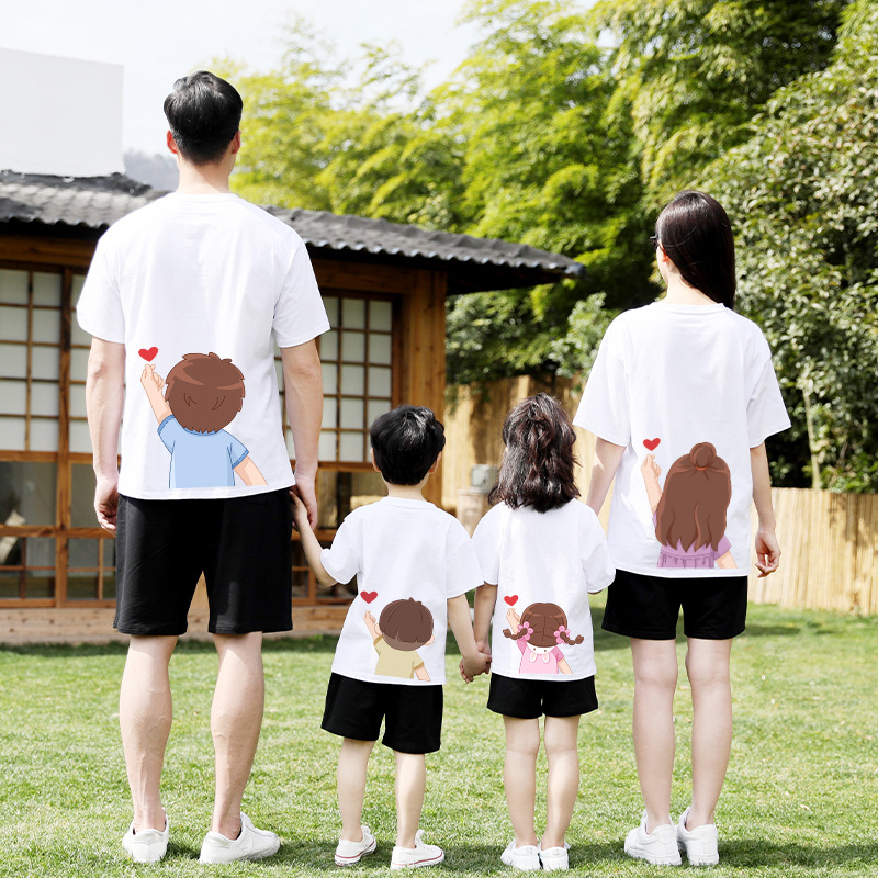 莱梦德2022新品夏季儿童韩版亲子装母女装一家四口漫画短袖 t恤