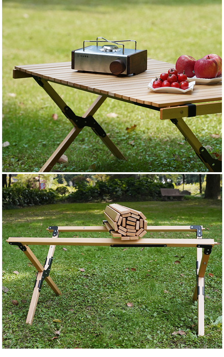 露营榉木蛋卷桌 户外折叠桌多功能烧烤桌摆摊桌春游露营装备90cm采购