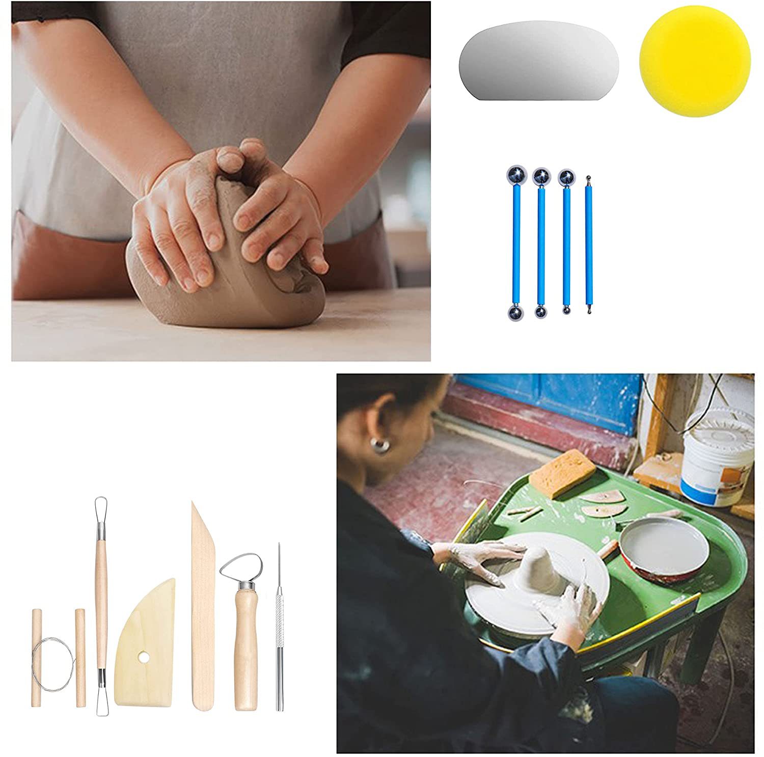 4支8头实心陶泥工具12件套泥塑雕刻工具多用途组合不锈钢丸棒工厂