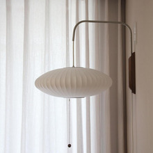 意大利北欧设计日式玄关阳台过道卧室蚕丝布艺白色圆球形飞碟壁灯