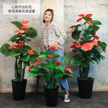 绿植红掌假花盆栽大型家居室内装饰客厅花卉落地盆栽摆件盆。