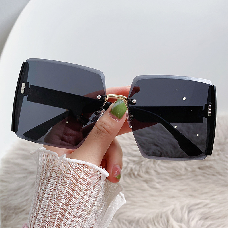 New Live Broadcast Square Frameless Trimming Sunglasses Trending Unique Big Brand Glasses Big Frame Fashion Sunglasses Wholesale