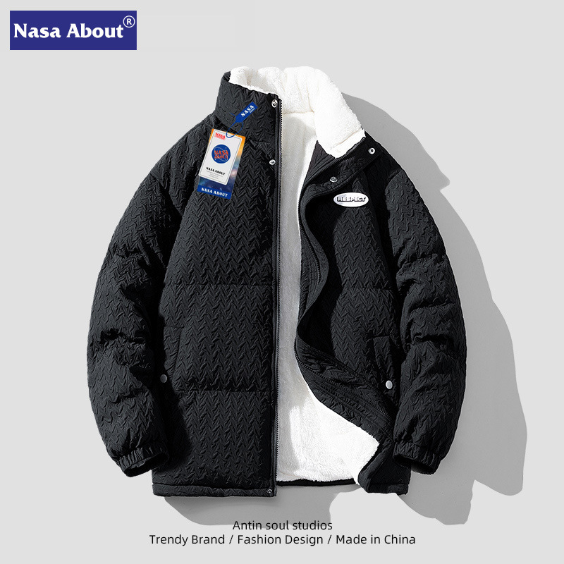 Nasa Houndstooth down Cotton-Padded Jacket Men's Winter Tide Berber Fleece Coat Cotton-Padded Jacket Couple's Winter Clothing Cotton Coat Fashion