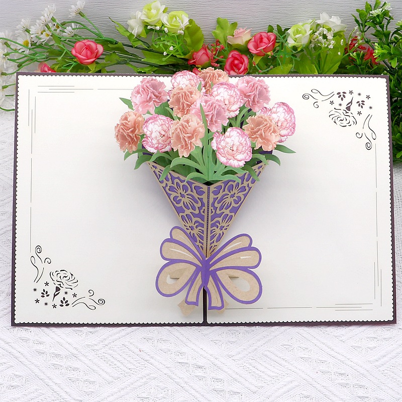 母亲节贺卡康乃馨花束鲜花3d立体创意手工镂空纸雕感恩妈妈卡片