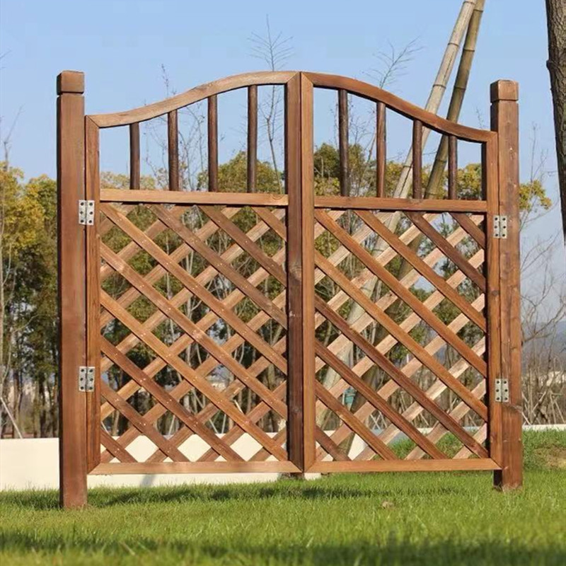 防腐木栅栏门网格隔断别墅花园小木门户外庭院装饰围栏木篱笆格栅