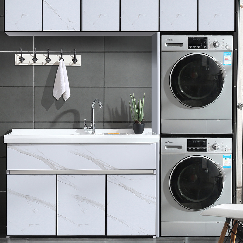 不锈钢双盆洗衣柜组合带搓板阳台柜落地浴室柜洗衣池