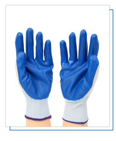 42克纯胶蓝色丁腈手套加厚耐磨尼龙防滑手套涂胶挂胶工地干活手套