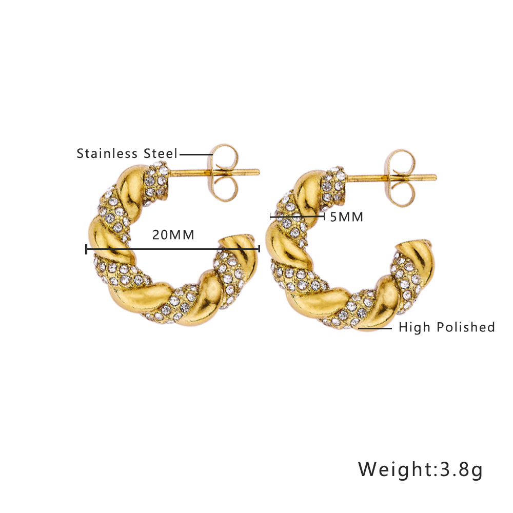 European and American Ins Style Geometric Ear Ring Women's Simple and Light Luxury Zircon Earrings High-Grade Titanium Steel Twist Earrings Earrings