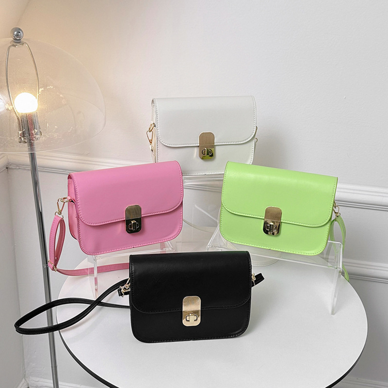 Advanced Texture Twist Lock Bag Women's Bag 2023 Spring Popular Small Solid Color Square Bag Fashion All-Match Shoulder Messenger Bag