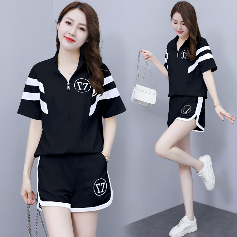 休闲运动服时尚套装女士2024夏新款减龄防晒衣短袖短裤两件套