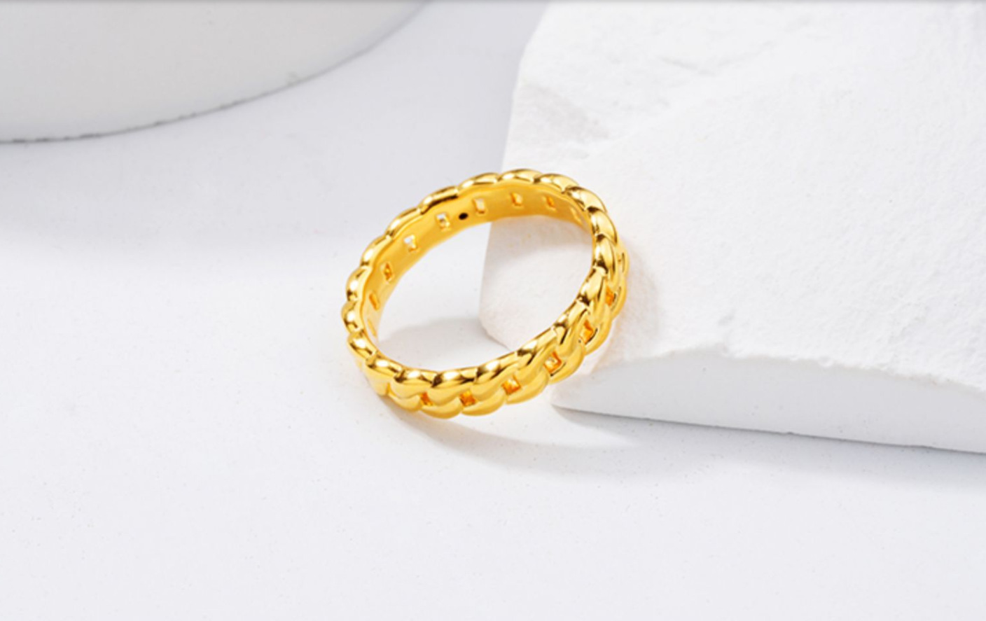 5d足金厂家 复古链条麻花固口戒指女士 硬金指环