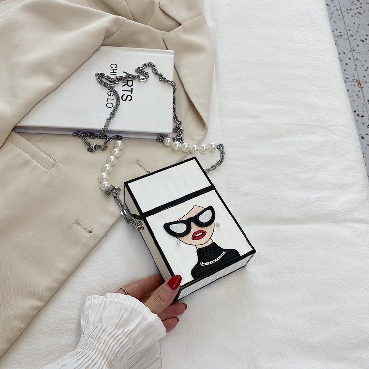 Cross-Border New Arrival Cigarette Case Beauty Women's Bag Fashion Glasses Girls Bags Personality All-Match Pearl Chain Bag