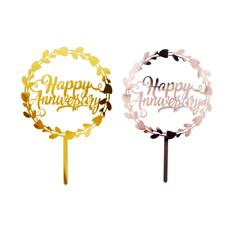 跨境结婚周年纪念日happyanniversary亚克力蛋糕插牌派对装饰