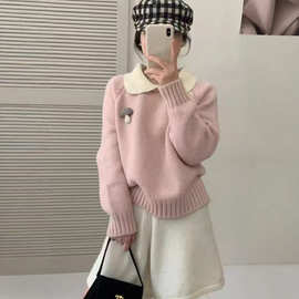 甜美可爱淑女风小翻领毛衣2025冬季季新款韩版百搭休闲显瘦针织衫
