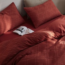 复古红色~华夫格四件套纯棉全棉床单被套轻奢风高级感四季款床品