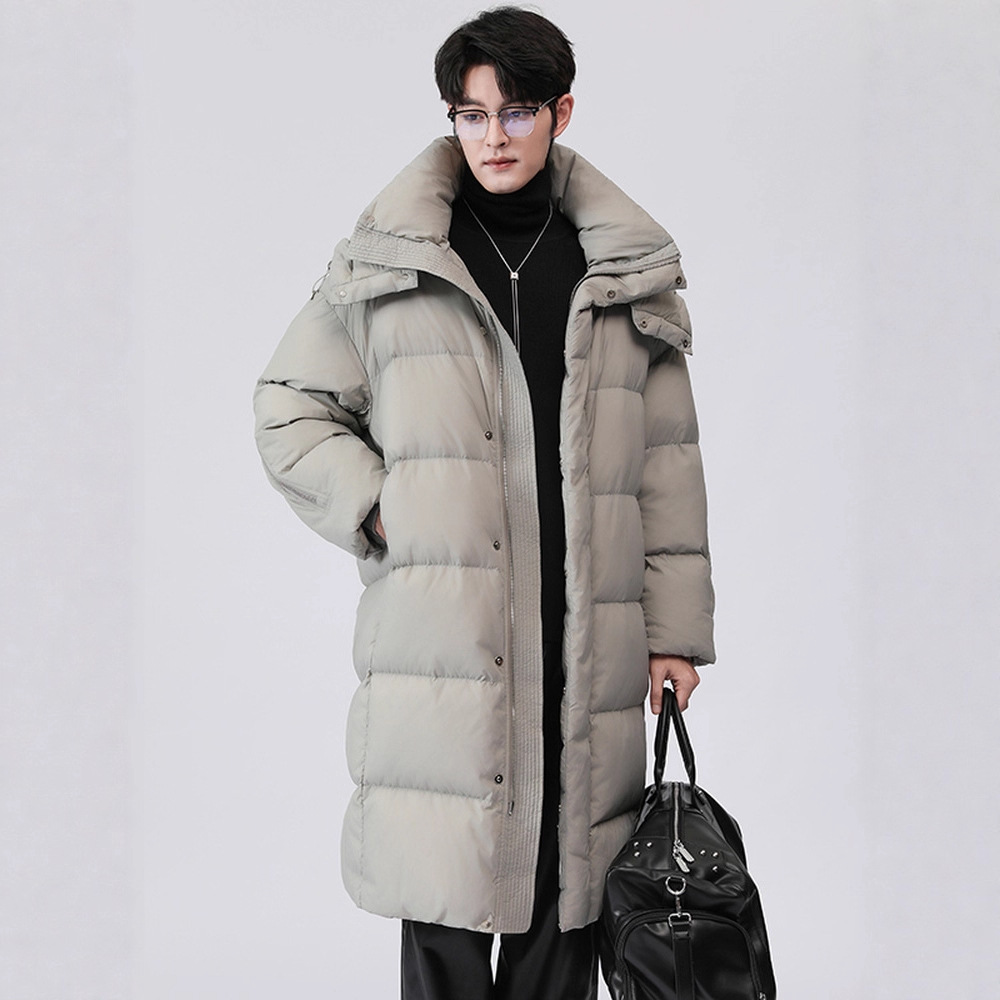316G加厚冬季新款休闲中长款连帽羽绒服男士宽松百搭保暖过膝外套