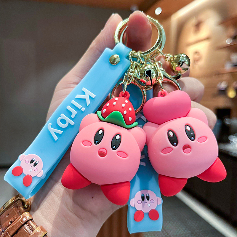 Cute Kirby Love Strawberry Three-Dimensional Doll Car Key Ring Hanging Piece Pendant Night Market Stall Wholesale