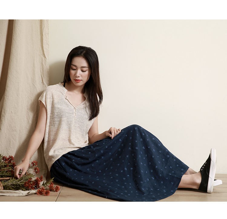 春夏季新款天丝亚麻清凉透气女v领文艺宽松短袖t恤针织衫详情9