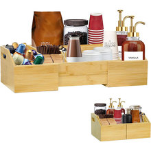 台面咖啡收纳盒竹制咖啡调味品收纳架带可伸缩隔板茶包咖啡储物盒