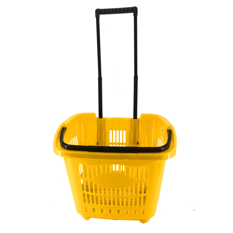 工厂批发超市购物篮塑料四轮拉杆篮可承重买菜手提篮