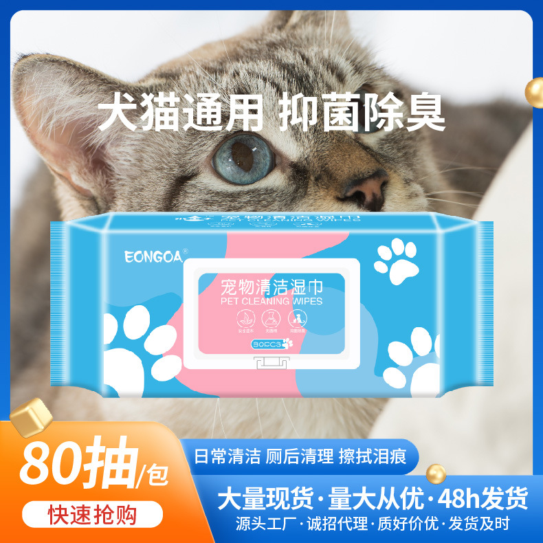 厂家现货宠物湿纸巾猫咪狗狗眼部清洁湿巾猫狗专用品80片装奶香型