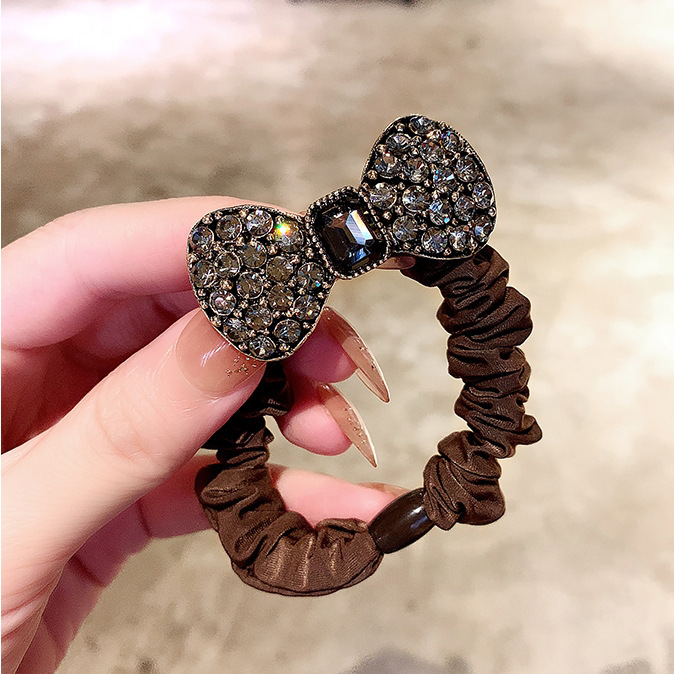 Korean Style Dongdaemun Retro Fashion Bowknot Crystal Full Diamond Hair Band Hair Rope French Large Intestine Ring Head Rope Rubber Band