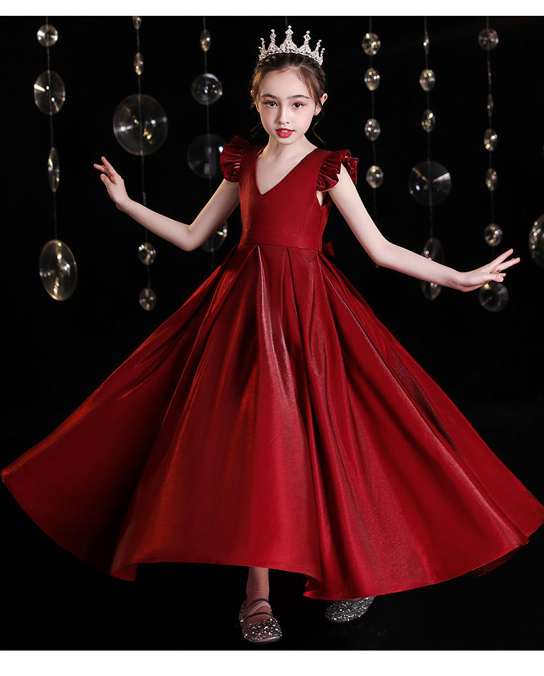 儿童礼服公主裙名媛女童六一大合唱指挥小学生主持人红色演出服夏