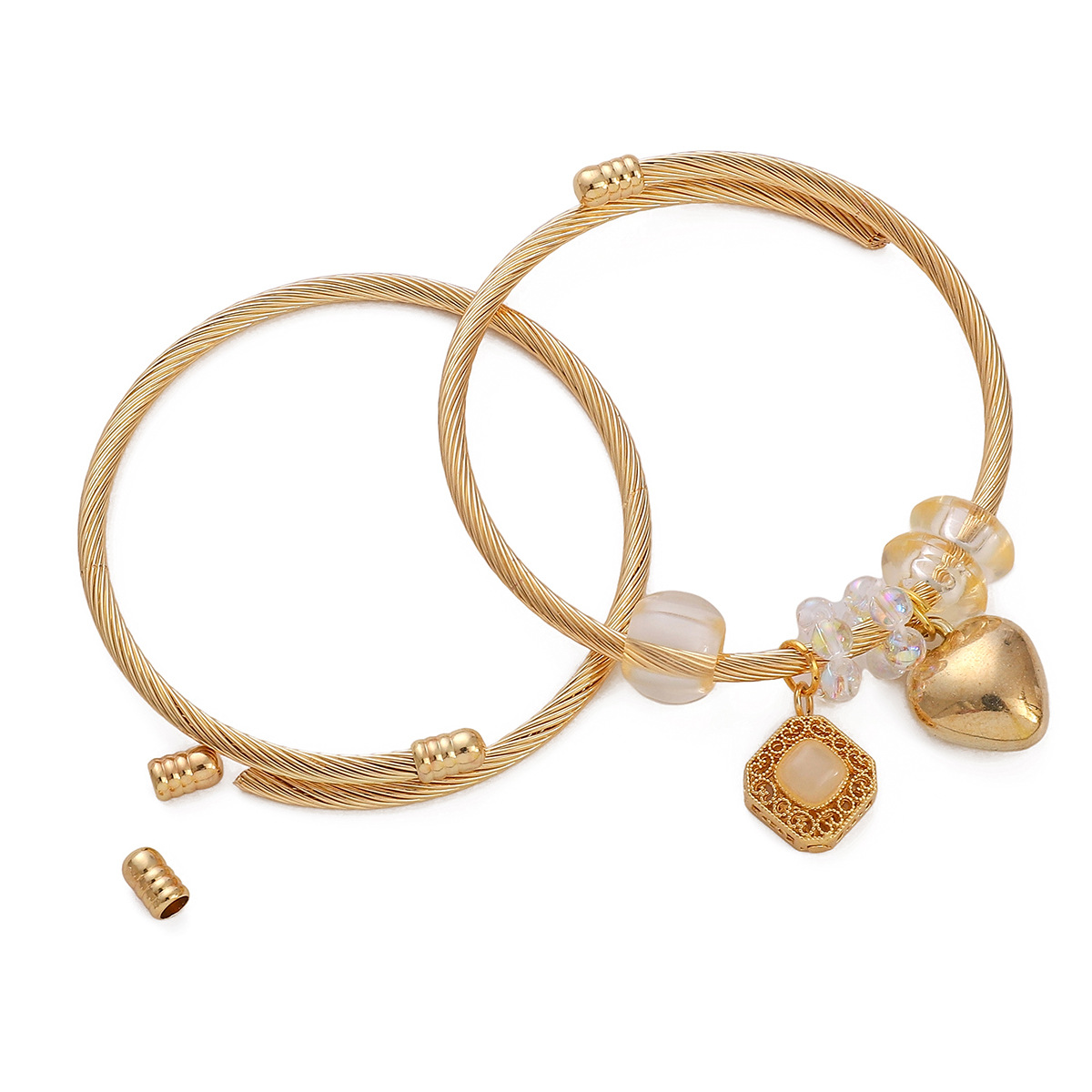 保色18k包金铜制钢丝圈开口手镯手环圈手工diy手链材料首饰品配件