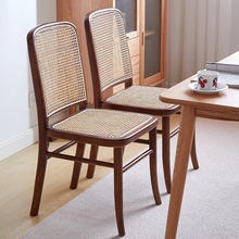 美式做旧实木椅子家用復古小户型藤编椅餐椅网红简约咖啡厅书桌椅