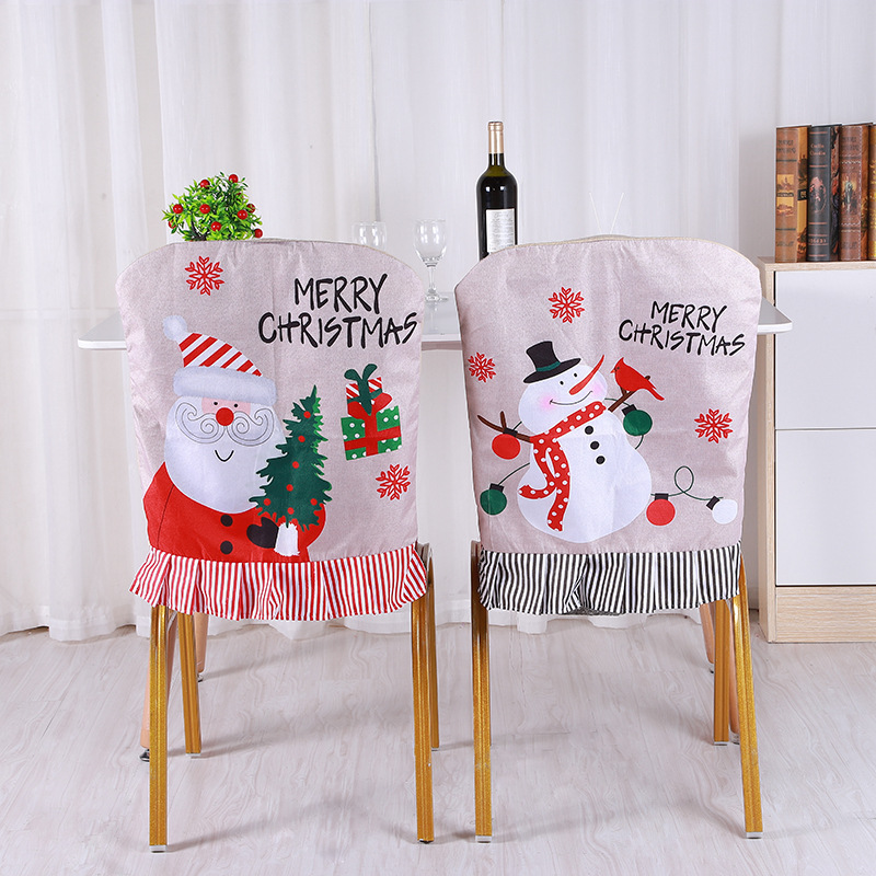 Christmas Decoration Printing Linen Dining Chair Cover Santa Snowman Back Cushion Hotel Table Layout Chair Back Cover