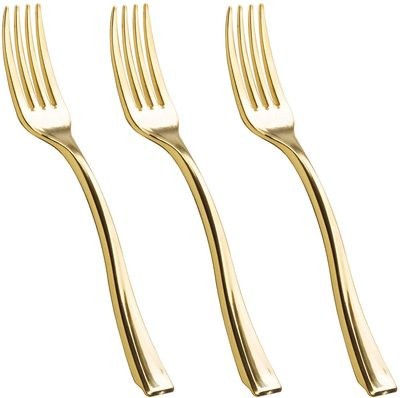 24 PCs Electroplated Gold Spork Disposable Plastic Spoon and Fork Set Western Dessert Spork Party Small Forks and Spoons Spork