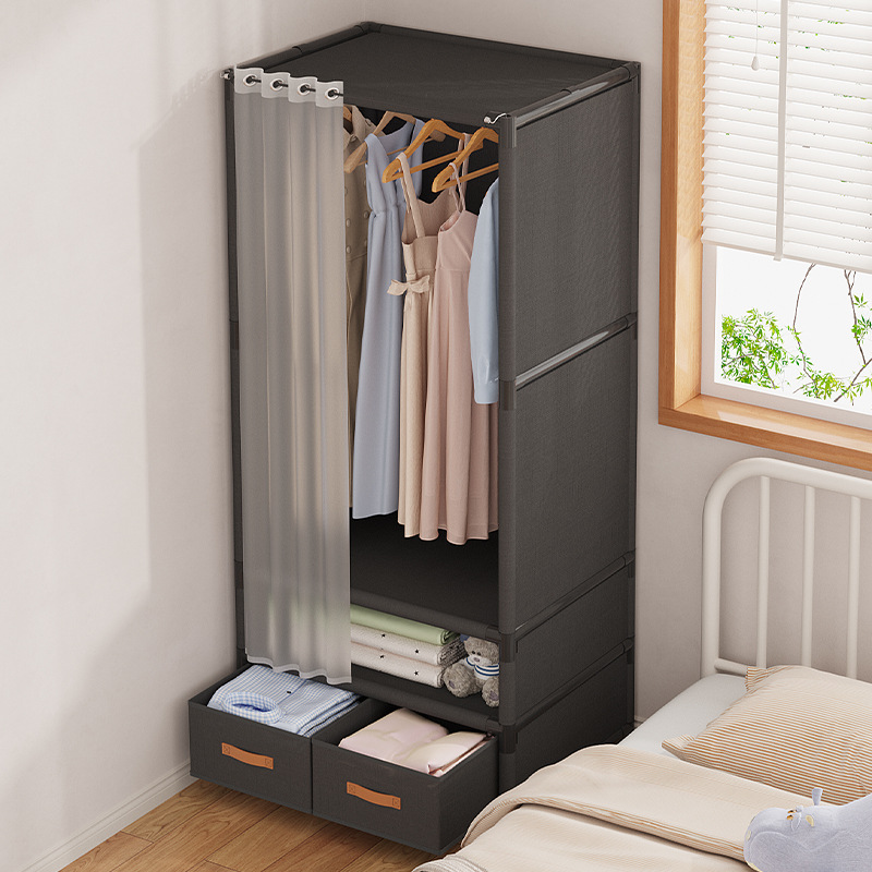 Simple Wardrobe Household Bedroom Cloth Wardrobe Rental Room Narrow and Durable Dustproof Wardrobe Shelf