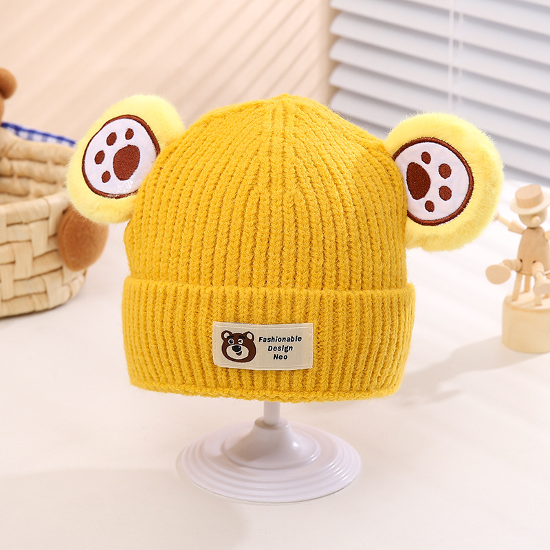 Cute Children's Woolen Cap Autumn and Winter Gary Cloth Baby Woolen Cap Cartoon Trendy Child Baby Warm Knitted Hat