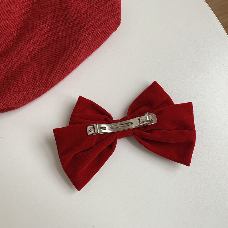 红色丝绒蝴蝶结发夹新年款发箍宽版复古褶皱大肠圈bb夹蝴蝶结发饰