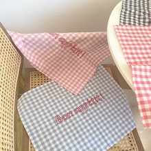 ins刺绣英文格子餐垫韩式印花餐巾红粉蓝格拍照背景布厨房烘焙巾