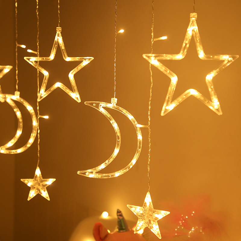 圣诞节装饰灯星星三月窗帘灯 led灯串星星月亮灯挂件彩灯节日串灯