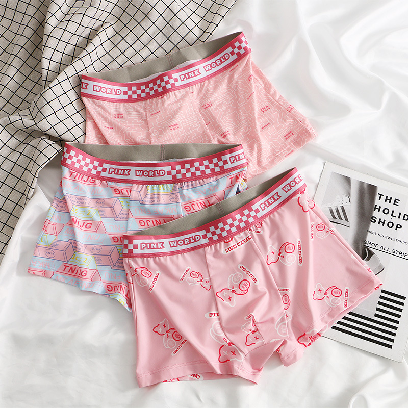 粉色印花男士内裤年轻潮流色抖音爆款男士四角裤透气吸汗棉内裤男