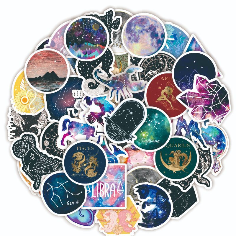 50张卡通十二星座贴纸个性装饰电脑行李箱防水diy贴画防水可批发