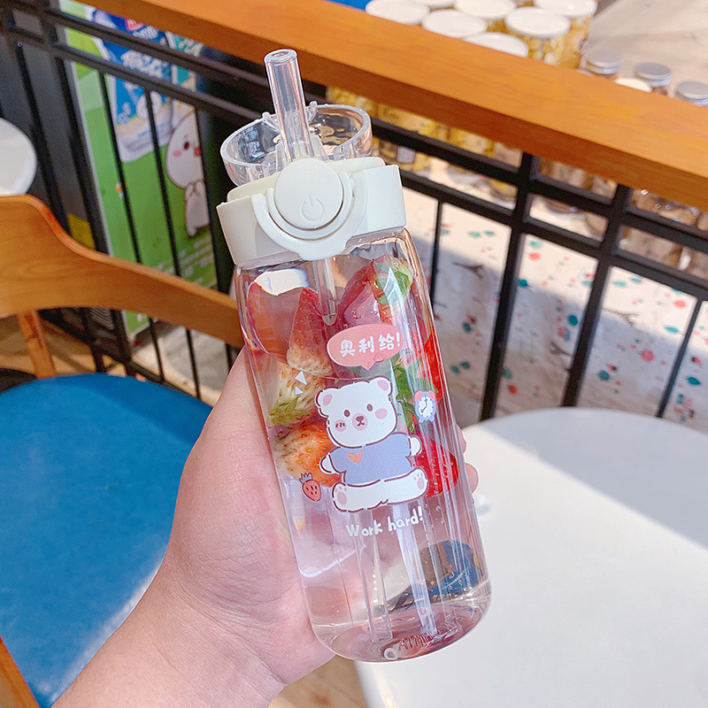 New High-Looking Transparent Bounce Cup Straw Plastic Water Cup Outdoor Portable Large Capacity Student Water Cup Gift Cup