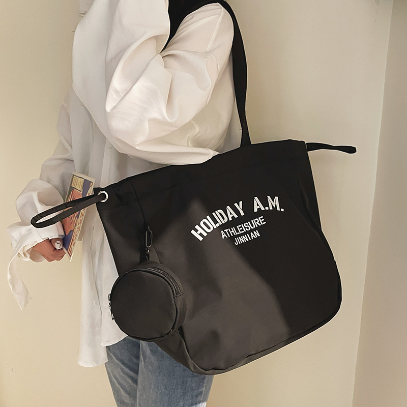 Korean Ins Vintage Style Artistic All-Match Casual Large Capacity Girl Student Letters Drawstring Messenger Bag Shoulder Bag
