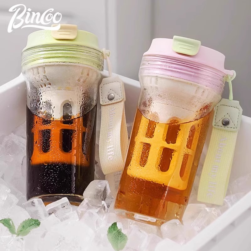 bincoo冷萃杯女茶水分离泡茶随行耐高温玻璃便携咖啡壶随行咖啡杯