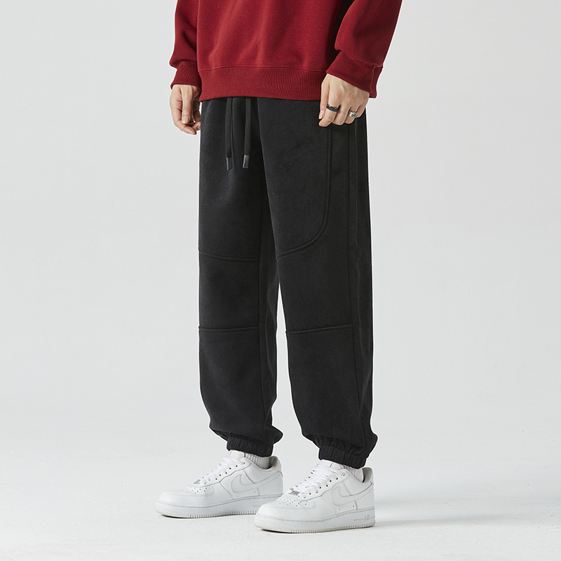 男士加绒加厚保暖摇粒绒裤子休闲宽松秋冬德绒工装束脚哈伦裤潮流