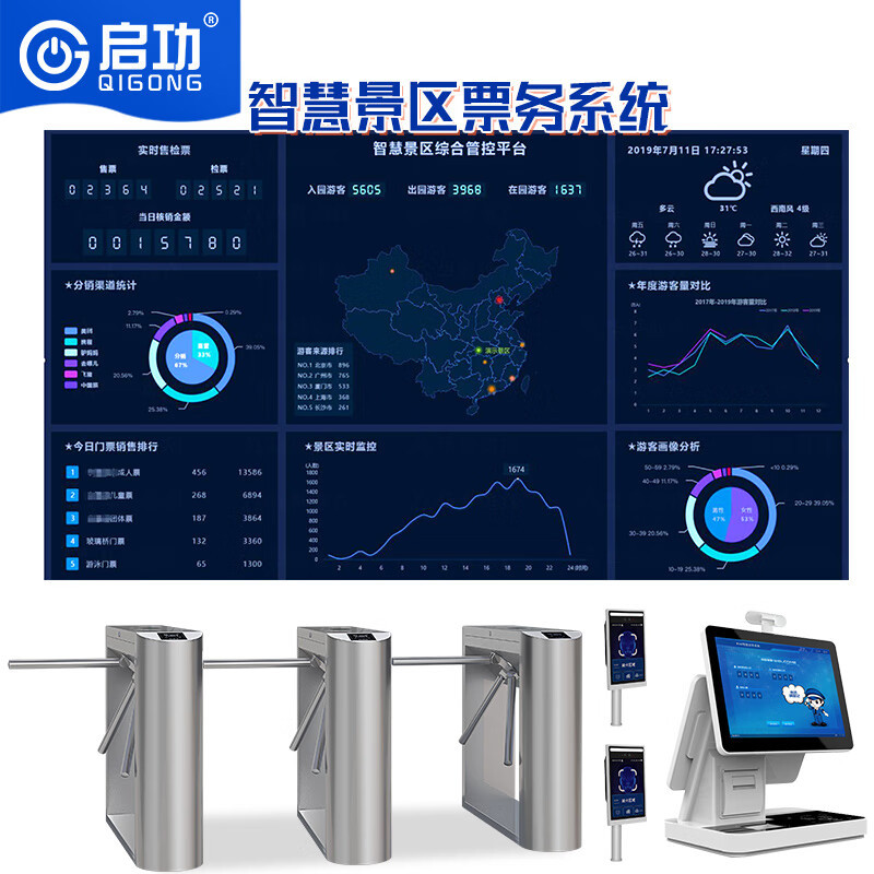 启功人行通道闸机三辊闸景区游乐园票务系 智能电子售票检票系统