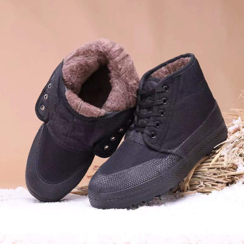 New Winter Fleece-lined Thickened Liberation Shoes High-Top Warm Labor Protection Shoes Rubber Sole Non-Slip Wear-Resistant Work Shoes Men