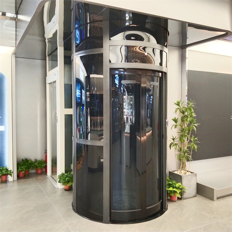 自建房别墅用圆形电梯3人家用旋转楼梯中间曳引驱动铝合金井道