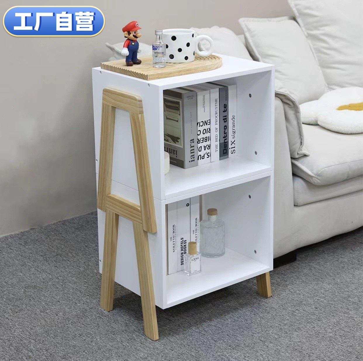 儿童书架可重叠简易落地实木玩具书柜收纳柜置物架家用绘本架白色