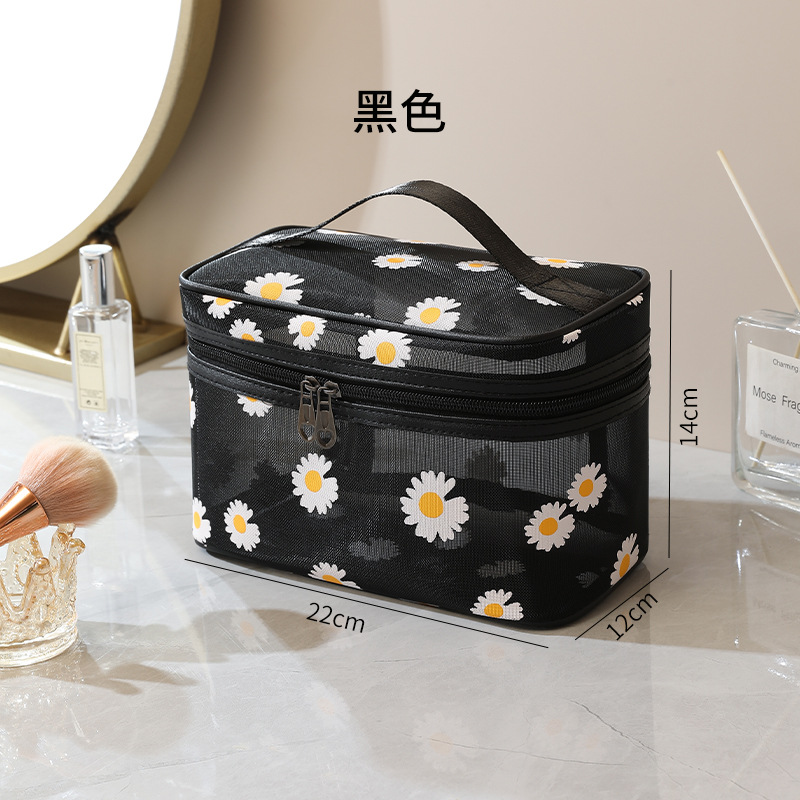 New Little Daisy Mesh Breathable Washing and Makeup Bag Portable Mesh Makeup Large Capacity Simple Travel Storage Bag