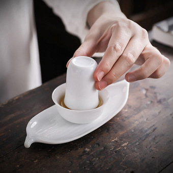 德化白瓷茶道闻香杯三件套闻香杯品茗杯套装 品茗闻香整套