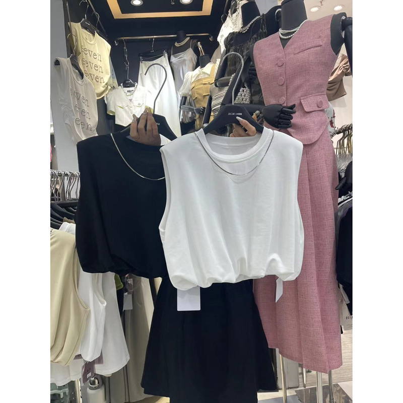 韩国东大门夏装新款韩版宽松圆领短款通勤休闲百搭背心上衣潮代发