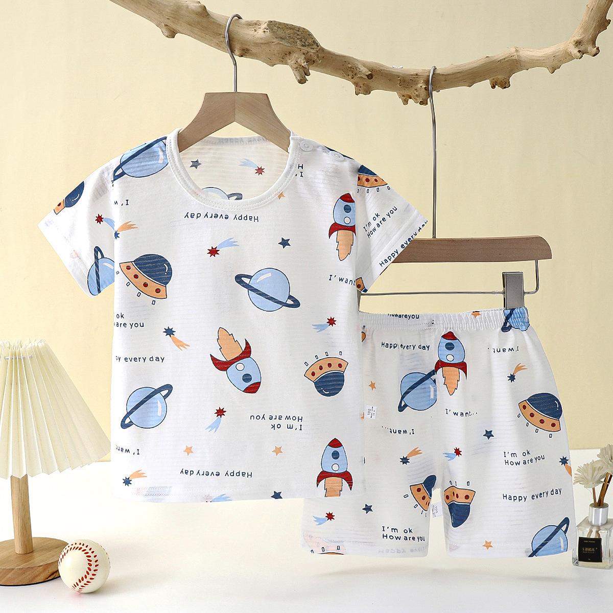 New Children‘s Loungewear Pajamas Summer Pure Cotton Underwear Set Hollow out Thin Air Conditioning Room Clothes Girls‘ Two-Piece Dress